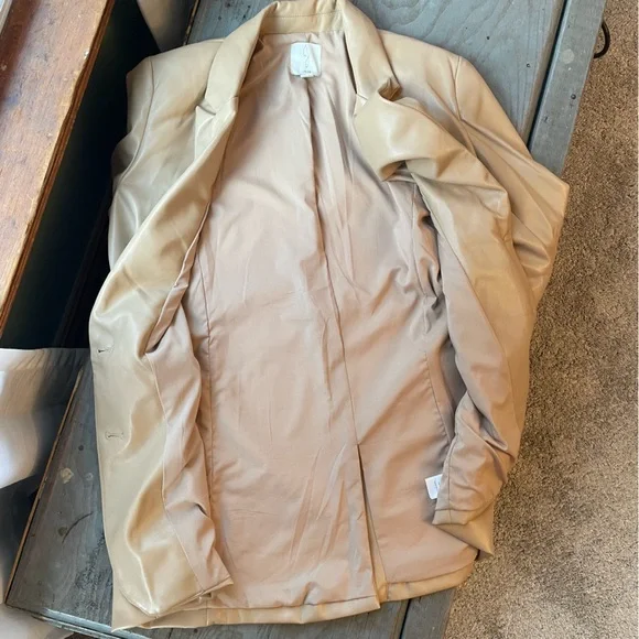 Joie Vegan tan vegan leather blazer | size XS - Picture 3 of 5